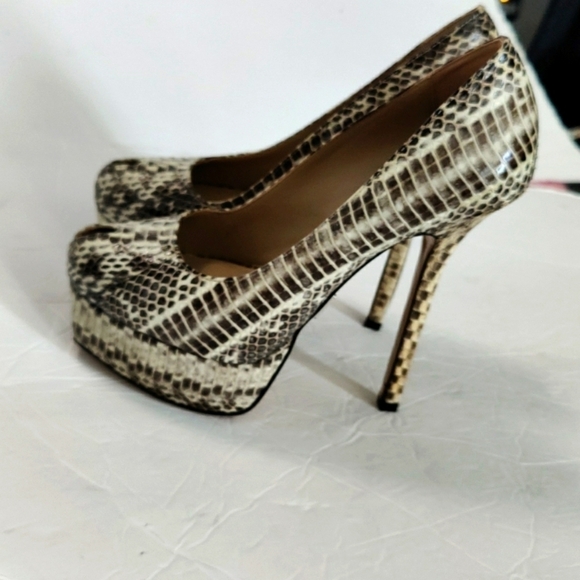 Michael Kors snakeskin peep toe stiletto platform heels - Picture 10 of 12